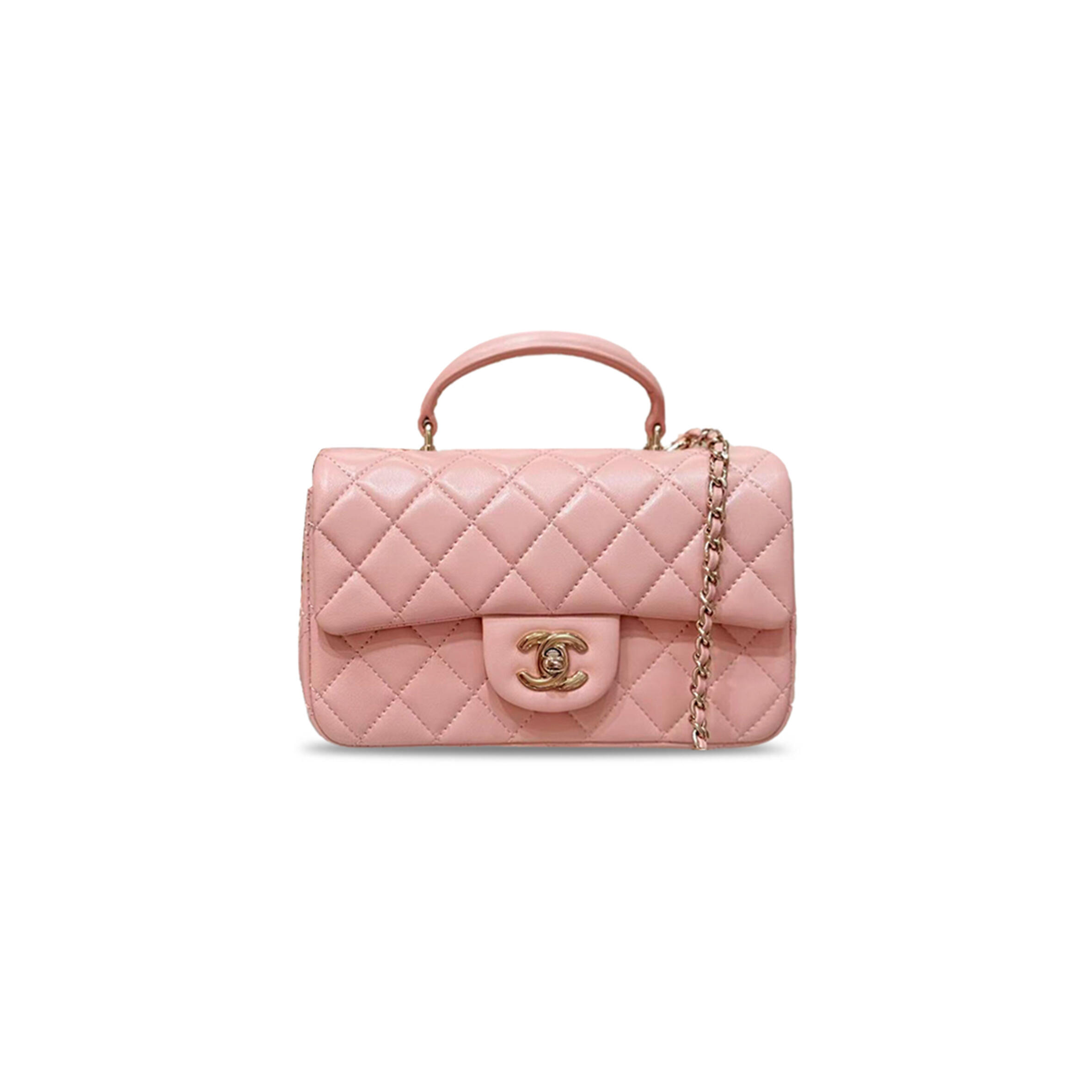 Ch**el mini rectangular flap with top handle lambskin light gold hardware (20*13*6cm)